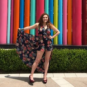 Floral romper with train
